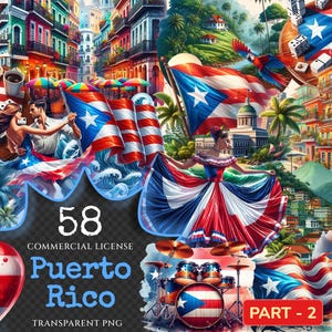 Puerto Rico (P-2) PNG Clipart Collection - 58 PNG, Tropical travel illustrations, Puerto rico island prints, Commercial use,Digital download