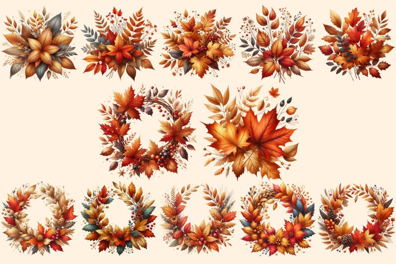 Autumn Leaves PNG Clipart Collection - 52 PNG, Warm seasonal foliage graphics, Autumn leaves art, Commercial use, Digital download