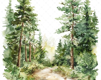 Watercolor Forest Trail Clipart Set – Commercial Use (Digital Download)