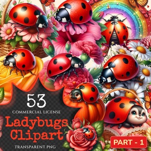 Ladybugs PNG Clipart Collection - 53 PNG, Charming little bug illustrations, Lovable red insect art, Commercial use, Digital download