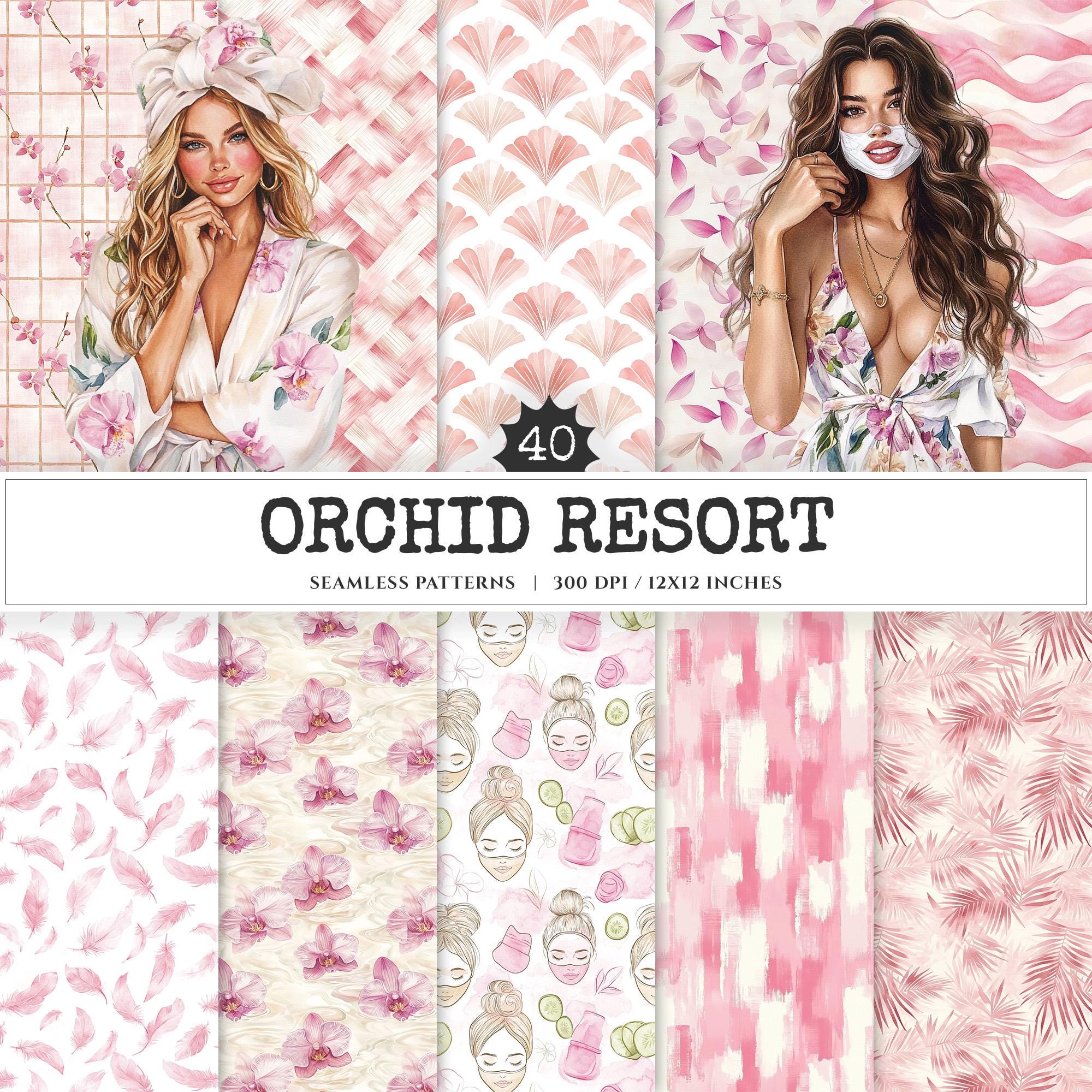 Resort Club Pattern Orchid Resort Seamless Patterns, Spa Wellness Paper (digital Download ...