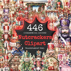 Nutcrackers Watercolor Clipart Bundle - 440+ transparent PNG, Holiday nutcracker graphics, Festive graphic, Commercial use, Digital download