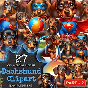 Dachshund (P-2) PNG Clipart Collection - 27 PNG, Lovable puppy illustrations, Charming dog pet graphics, Commercial use, Digital download