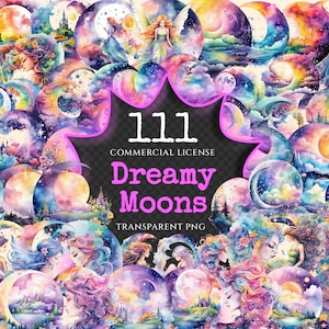 Dreamy Moons Clipart Bundle - 100+ transparent PNG, Fantasy fairytale moon art imagery, Enchanting moon png Commercial use, Digital download