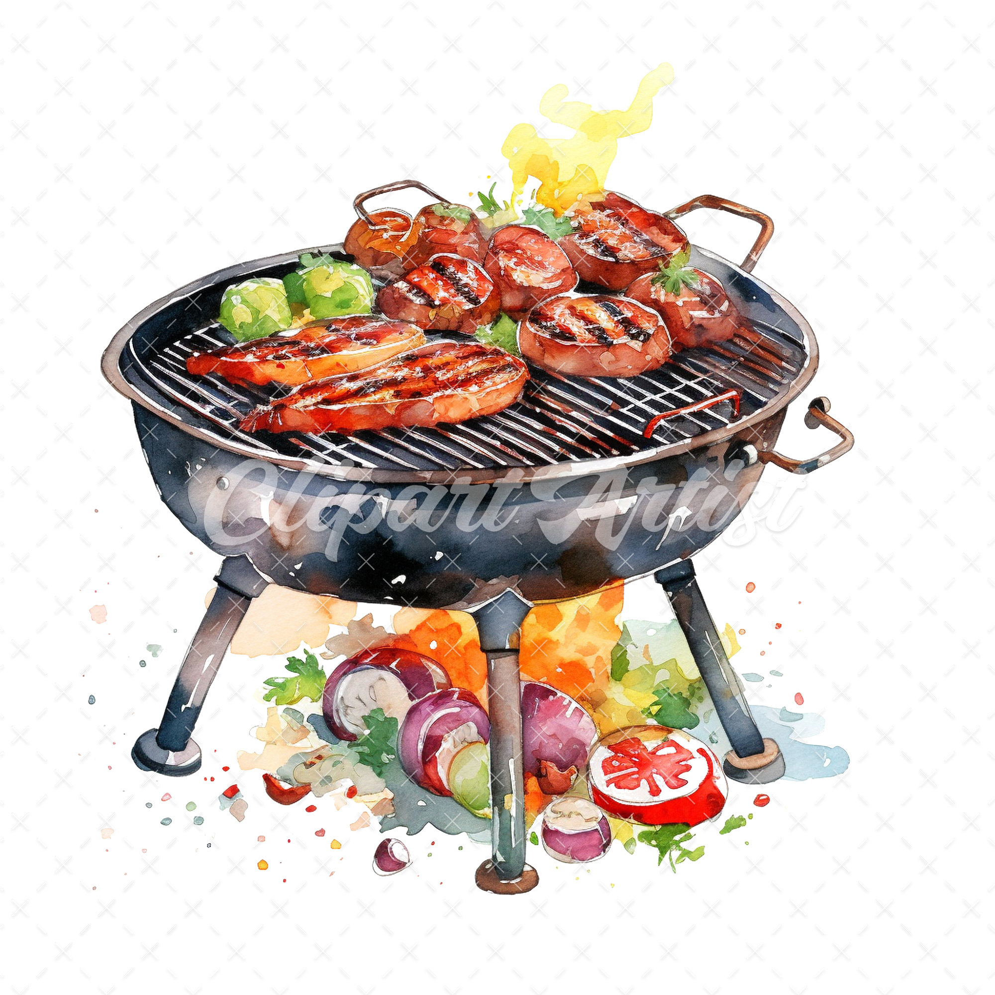BBQ Grill Watercolor Clipart – Summer Grill, JPG (digital Download) - Etsy