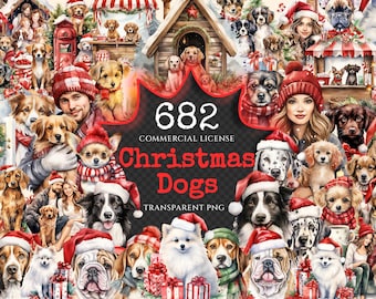 Christmas Dogs Watercolor Clipart – Holiday Puppy PNG Bundle (Digital Download)