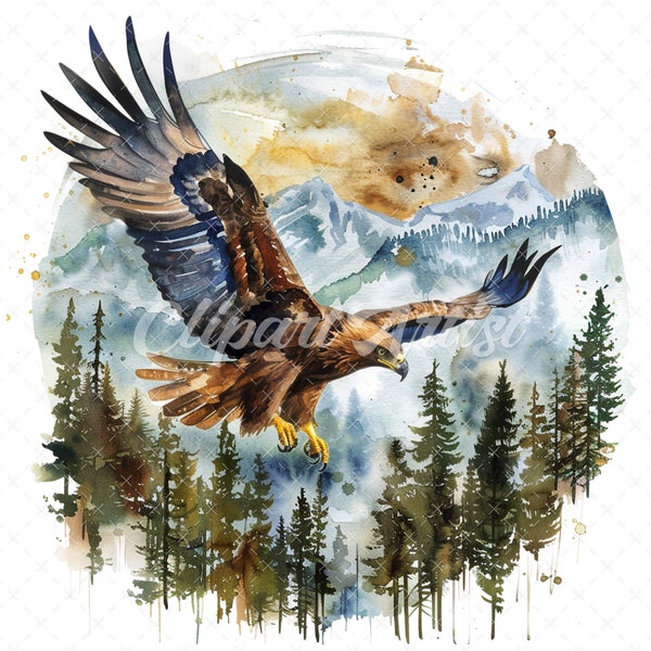 20 High-Quality Majestic Golden Eagle Clipart - Majestic eagle digital watercolor JPG instant download for commercial use - Digital download