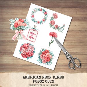 American Neon Diner Floral Arrangements, Carnation Floral PNG, Carnation Bouquet, Flowers, Decor, Ornaments, Flower Art, Digital download