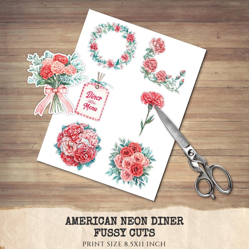 American Neon Diner Floral Arrangements, Carnation Floral PNG, Carnation Bouquet, Flowers, Decor, Ornaments, Flower Art, Digital download