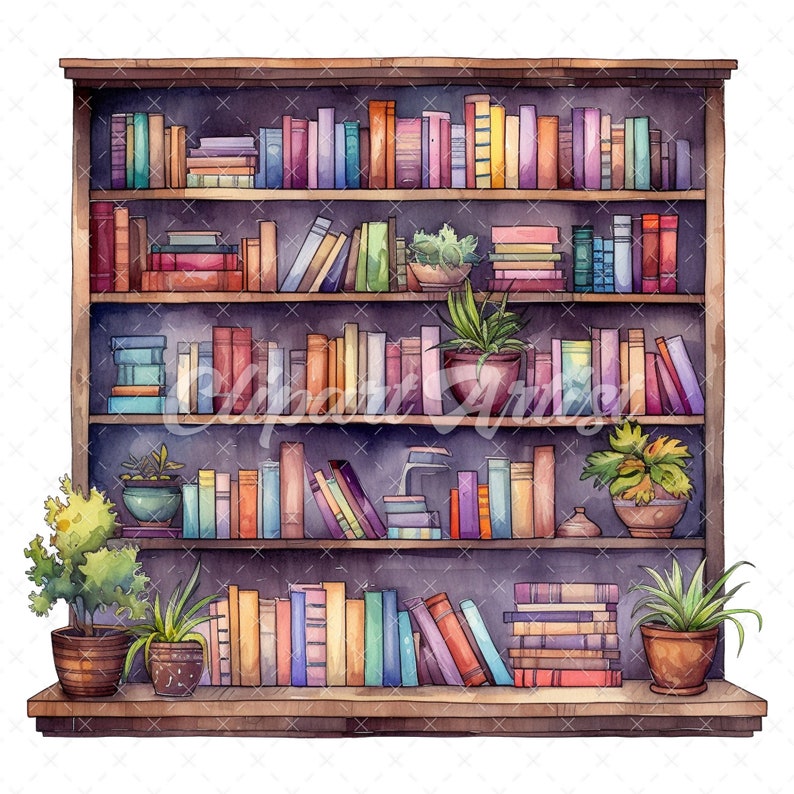 20 Highquality Book Shelves Clipart Book Shelves Digital Watercolor