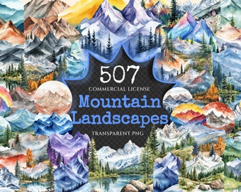 Watercolor Mountain Landscapes Clipart – 503+ PNG Images (Digital Download)