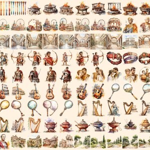 Ancient Rome Watercolor Clipart Bundle - 860+ transparent PNG, Classical empire graphics, Ancient roman, Commercial use, Digital download