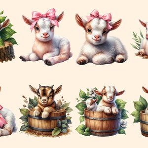 Baby Goats PNG Clipart Collection - 38 PNG, Charming goat illustrations, Farmyard art printables, Commercial use, Digital download
