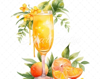 Watercolor Mimosa Cocktail Clipart – JPG Digital Download