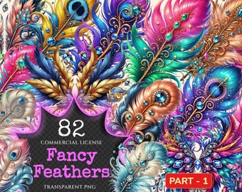 Fancy Feathers PNG Clipart Collection – 82 Designs (Digital Download)