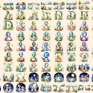 Dinosaurs Watercolor Clipart Bundle - 690+ transparent PNG, Dino graphics, Ancient dinosaur creature png, Commercial use, Digital download