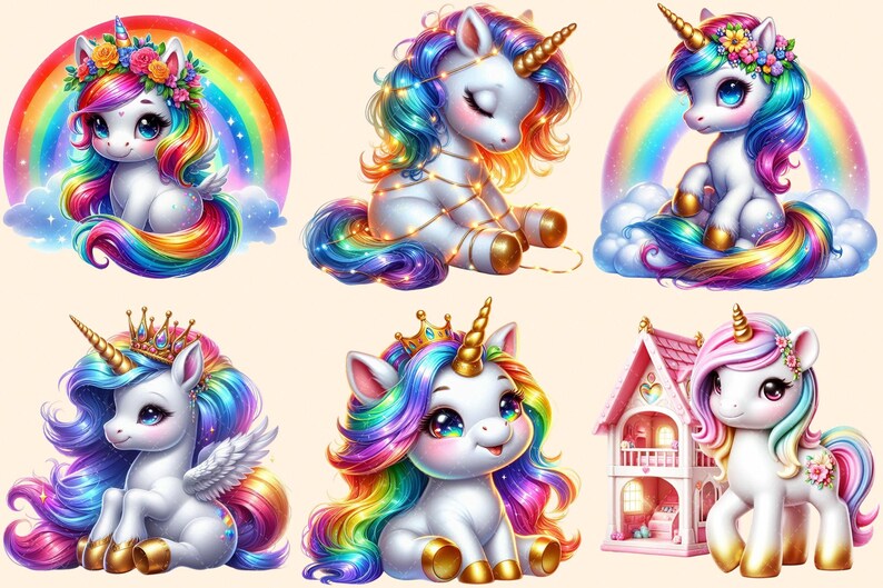 Baby Unicorns Clipart – Magical Illustrations, Commercial Use (PNG ...