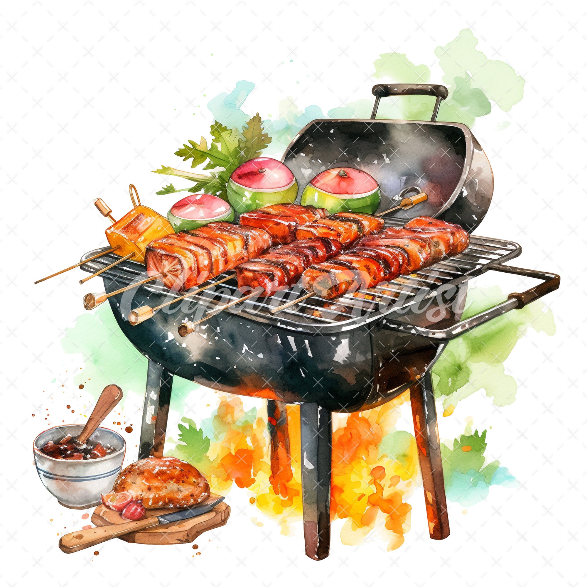 Barbecue Clipart – Watercolor BBQ, Grill JPG (digital Download) - Etsy