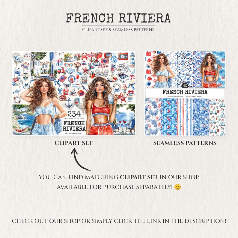 French Riviera Seamless Patterns, Summer Beach Designs (digital ...