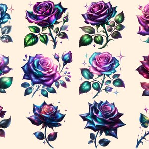 Fantasy Roses PNG Clipart Collection - 54 PNG, Magical rose illustration, Enchanted floral art, Commercial use, Digital download