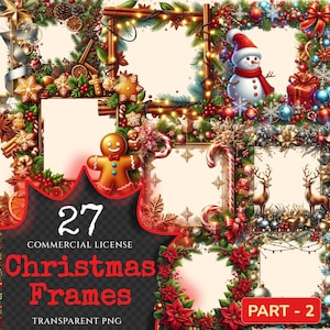 Christmas Frames (P-2) PNG Clipart Collection - 27 PNG, Festive frame graphics, Holiday borders printable, Commercial use, Digital download