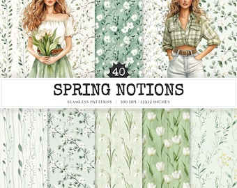 Spring Floral Seamless Patterns, Meadow Flowers, Scrapbook Paper (Digital Download)