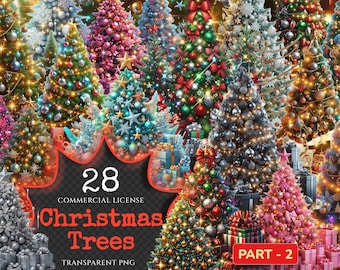 Christmas Tree PNG Clipart Collection - Festive Holiday Illustrations (Digital Download)