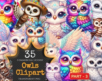 Watercolor Owls Clipart – Forest Creature PNG Illustrations (Digital Download)
