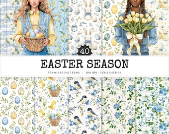 Easter Floral Seamless Pattern Set, Springtime Scrapbook Paper (Digital Download)