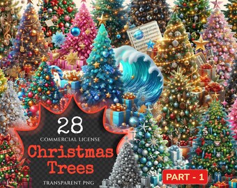 Christmas Tree Clipart – Festive Holiday PNG Graphics (28 Files, Digital Download)