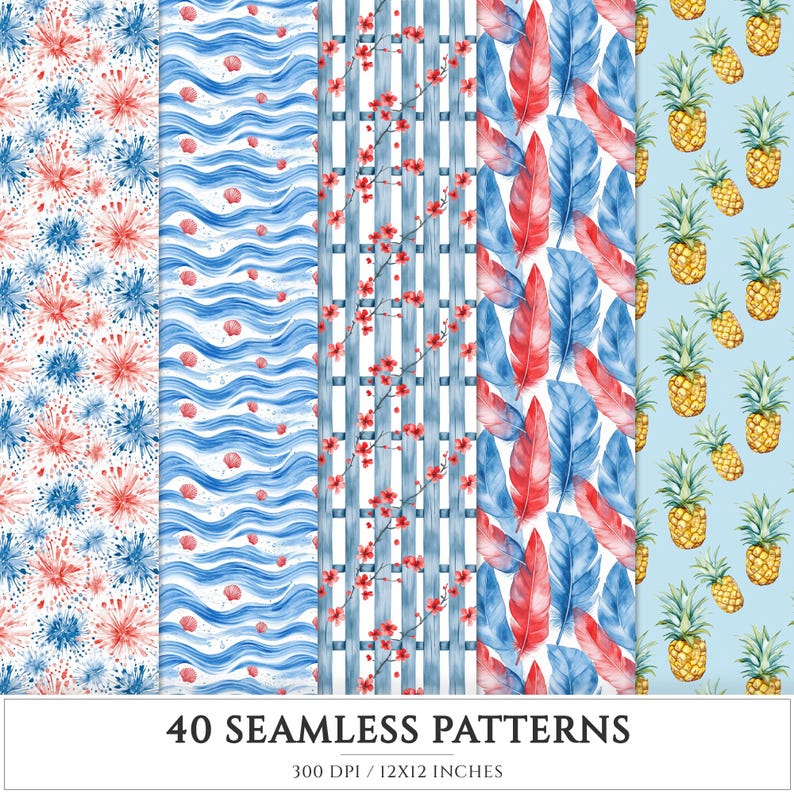 Puerto Rico Seamless Pattern, Tropical Bloom, Palm Leaves (digital ...