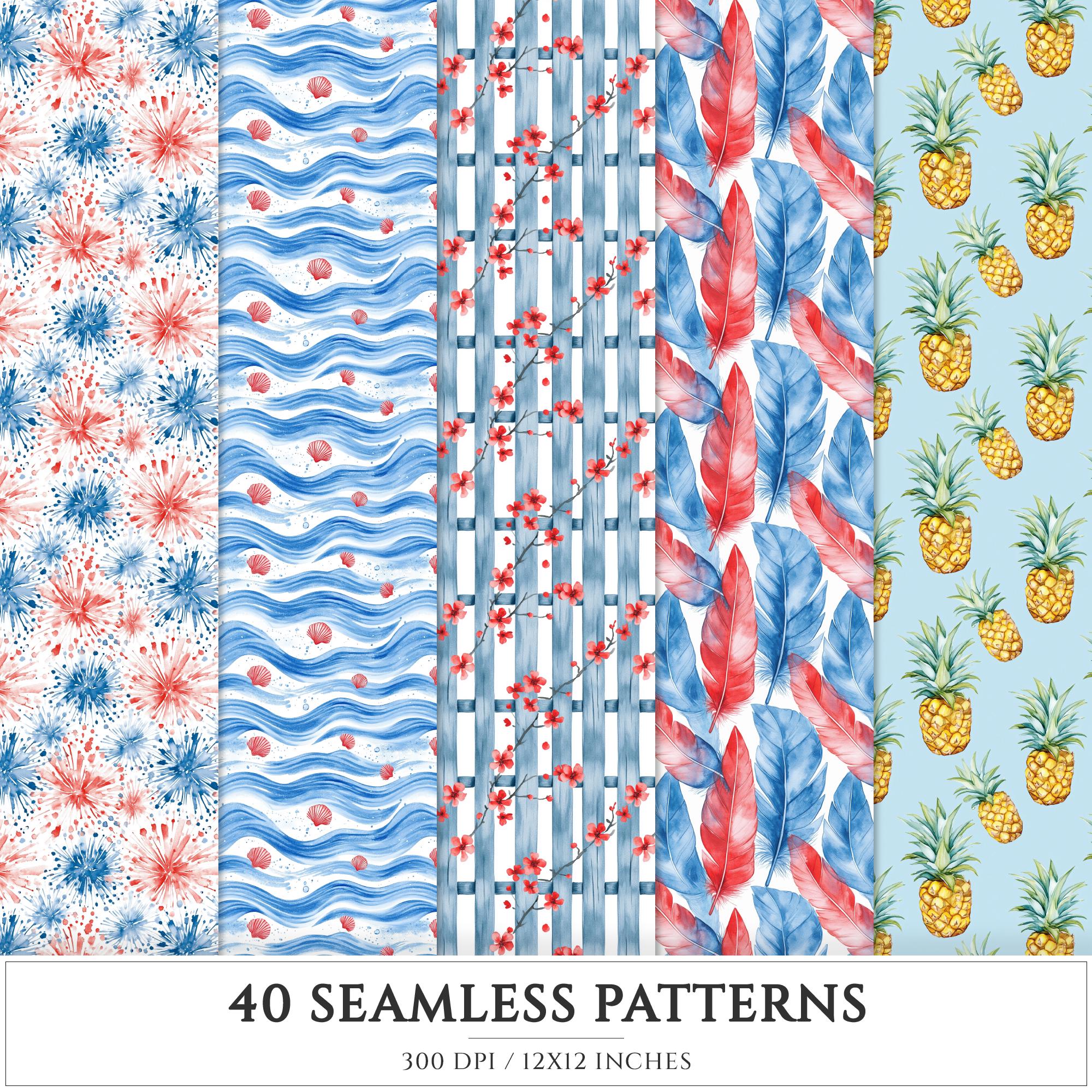 Puerto Rico Seamless Pattern, Tropical Bloom, Palm Leaves (digital ...