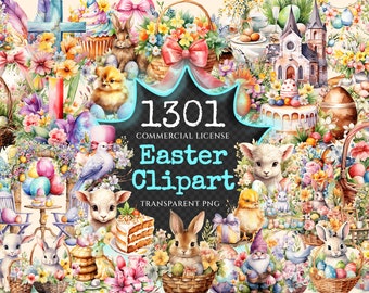 Watercolor Easter Clipart Bundle – 1295+ PNG, Commercial Use (Digital Download)