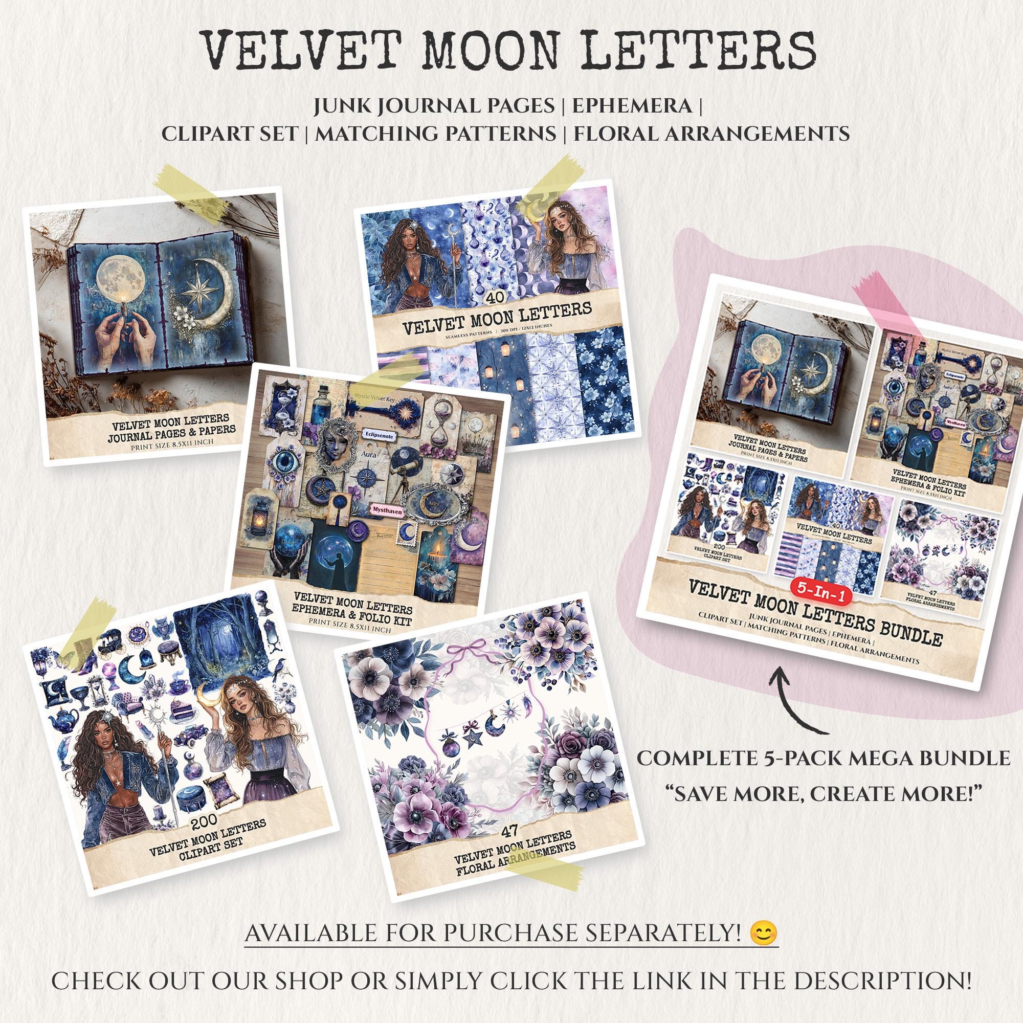Moon Ripple Letters Velvet Moon Letters Clipart Set – Celestial PNG Graphics (digital ...
