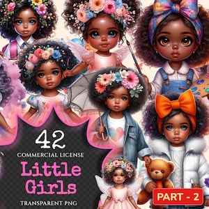Little Girls (P-2) PNG Clipart Collection - 42 PNG, Adorable dark-skinned girl graphics, African girl png, Commercial use, Digital download