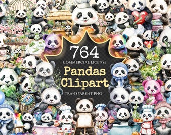 Watercolor Panda Clipart Bundle – 760+ PNG Graphics (Digital Download)