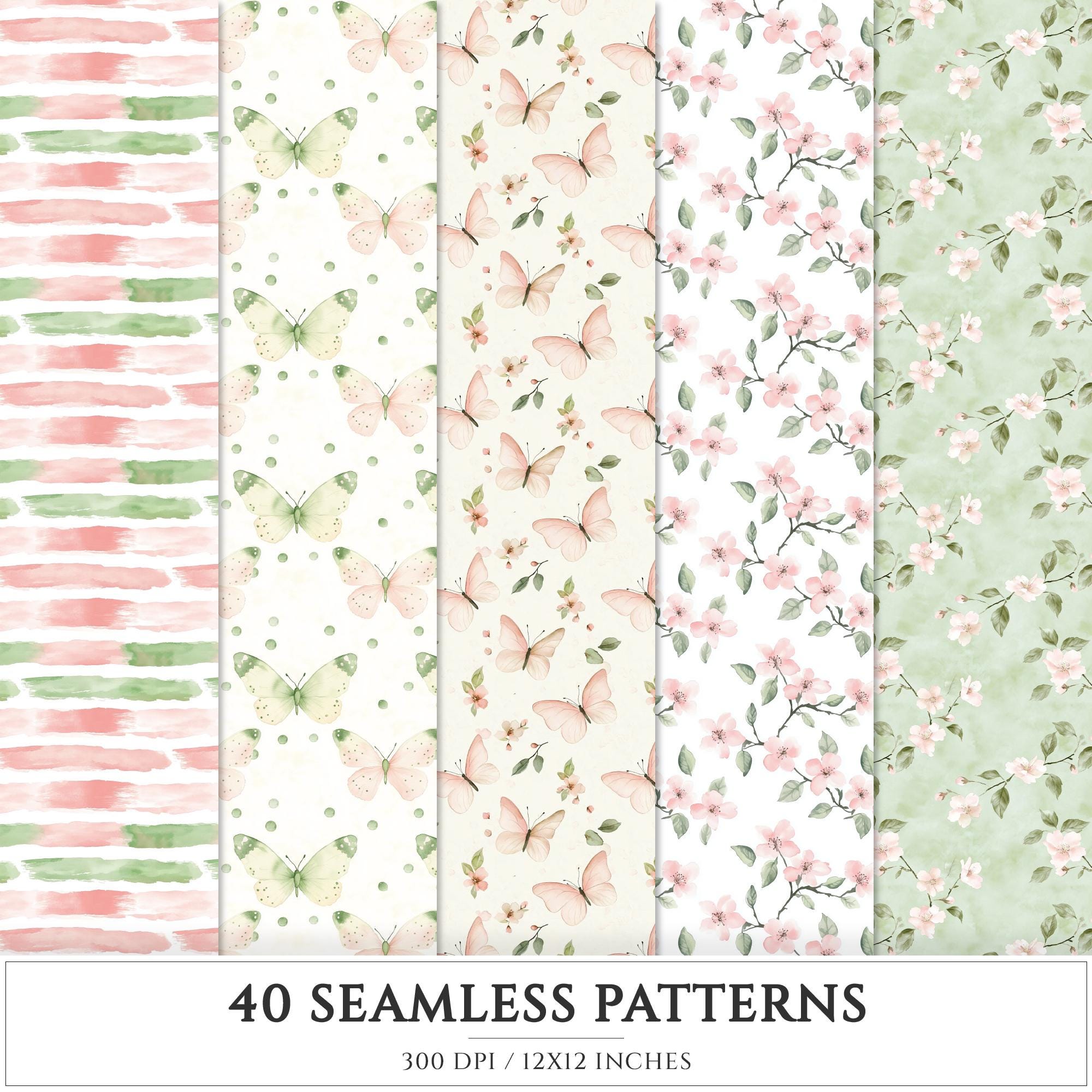 Spring Floral Seamless Patterns, JPEG, Digital Scrapbook Paper (digital ...