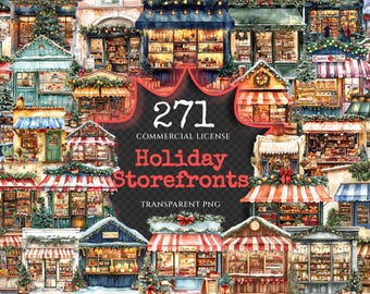 Watercolor Holiday Storefront Clipart – 270+ Festive PNGs (Digital Download)