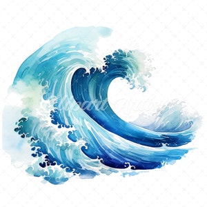 20 High-Quality Ocean Waves Clipart - Ocean waves digital watercolor JPG instant download for commercial use - Digital download