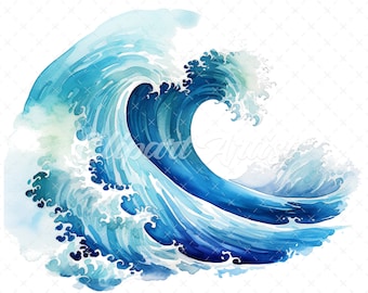 20 High-Quality Ocean Waves Clipart - Ocean waves digital watercolor JPG instant download for commercial use - Digital download