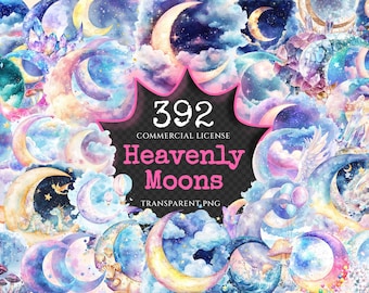 Watercolor Moon Clipart Bundle – 389+ PNG Graphics (Digital Download)