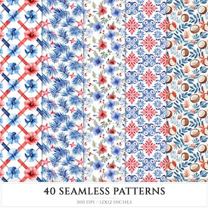 Puerto Rico Seamless Pattern, Tropical Bloom, Palm Leaves (digital ...