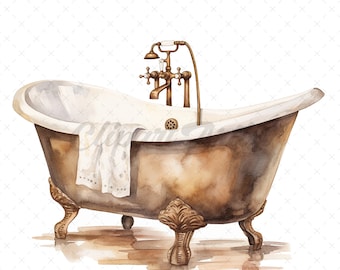 19 High-Quality Antique Bath Tub Clipart - Bath tub digital watercolor JPG instant download for commercial use - Digital download