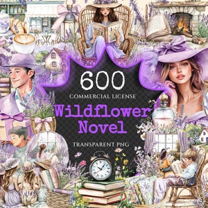 Wildflower Novel Watercolor Clipart Bundle - 595+ transparent PNG, Rustic book graphics, Storybook images, Commercial use, Digital download