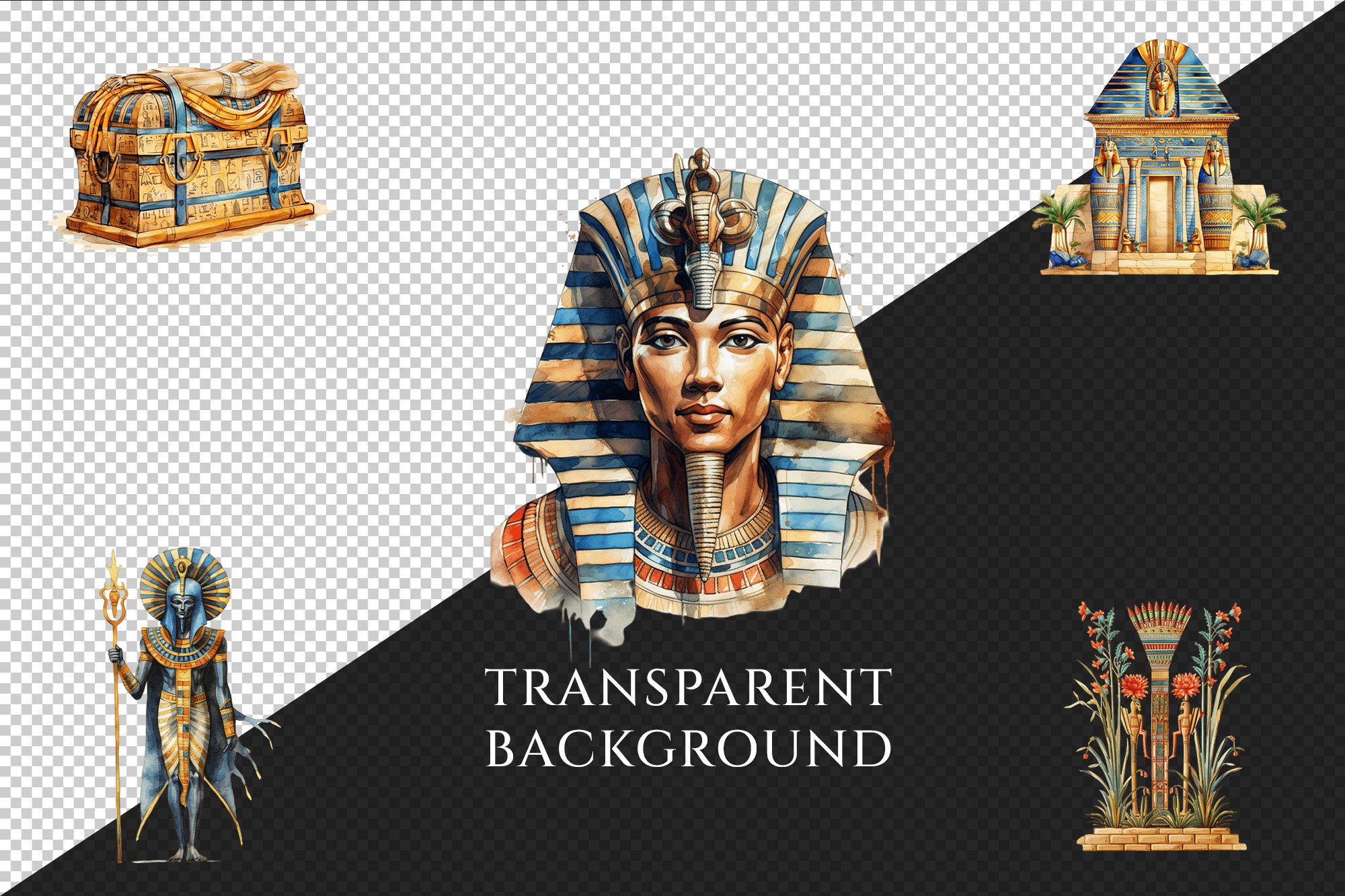 Ancient Egypt Watercolor Clipart Bundle – Pharaohs, Pyramids (digital ...