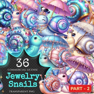 Jewelry Snails (P-2) PNG Clipart Collection - 36 PNG, Charming snail graphics, Jewel inspired printables, Commercial use, Digital download