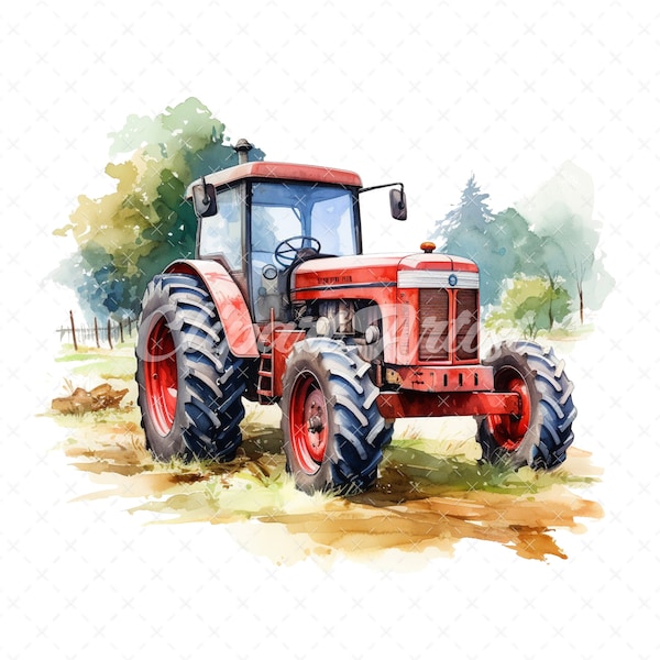 19 High-Quality Old Tractor Clipart - Old tractor digital watercolor JPG instant download for commercial use - Digital download