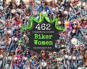 Watercolor Biker Women Clipart – 460+ Moto PNG Illustrations (Digital Download)