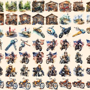 Bikers Watercolor Clipart Bundle - 480+ transparent PNG, Road warrior enthusiast illustrations, Motorbike, Commercial use, Digital download