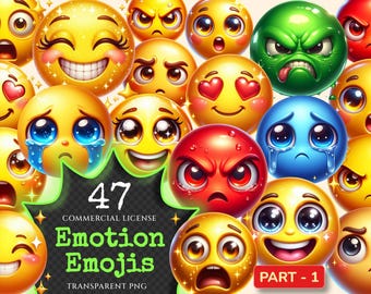 Emotion Emojis PNG Clipart Collection - 47 PNG, Emotional face illustrations, Expression printables, Commercial use, Digital download